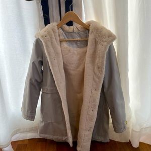 Kids mint green/grey jacket with furry inside